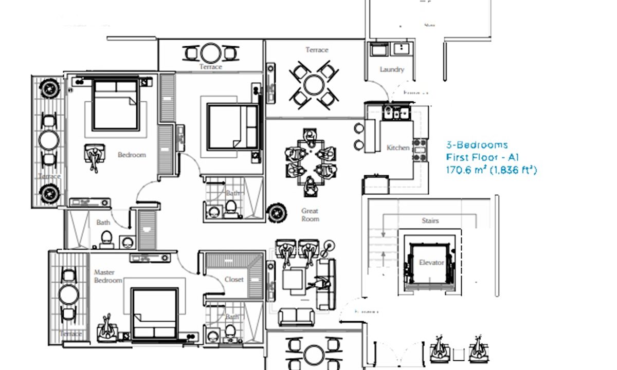 3 bed floor plan, build 6 first floor