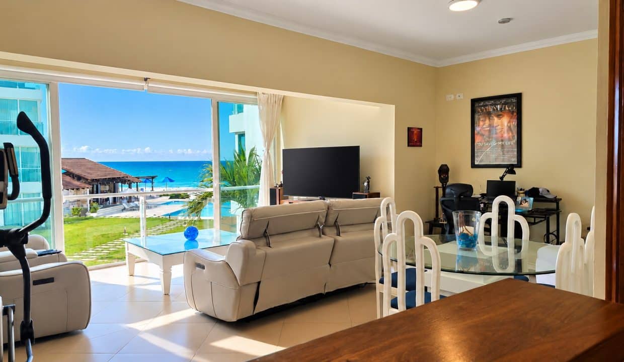 Sunlit Coastal Living Room with Ocean View