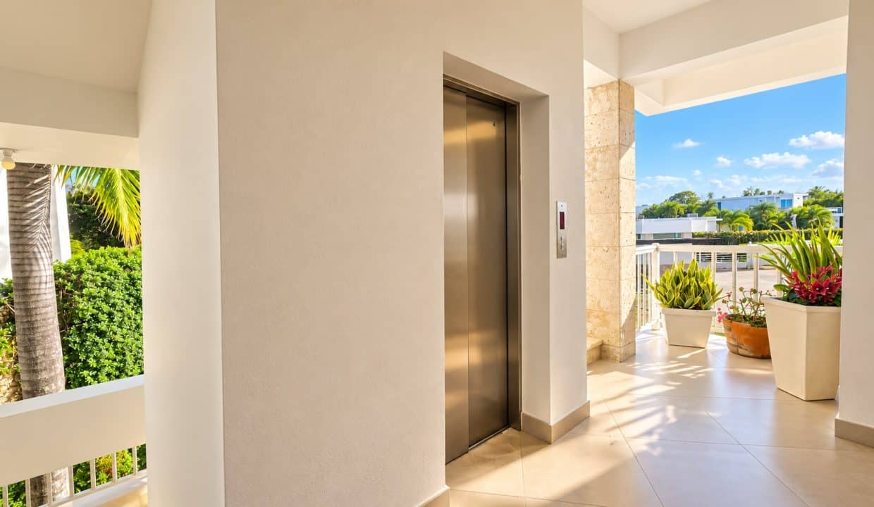 Sunlit Tropical Elevator Terrace