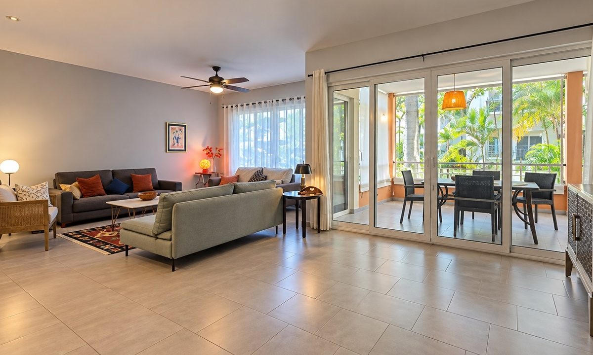 Warm Modern Living Room and Lanai